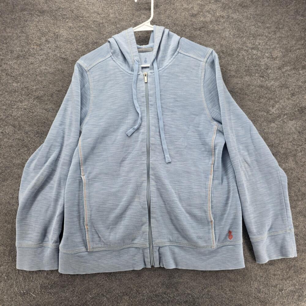 Tommy Bahama Hoodie Mens L Blue Full Zip Hooded Pockets Knit Pineapple Logo - Picture 1 of 8